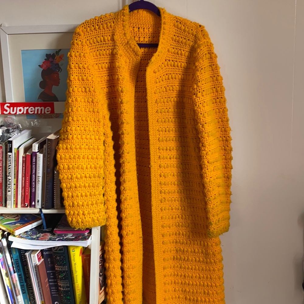 Hand knitted yellow cardigan